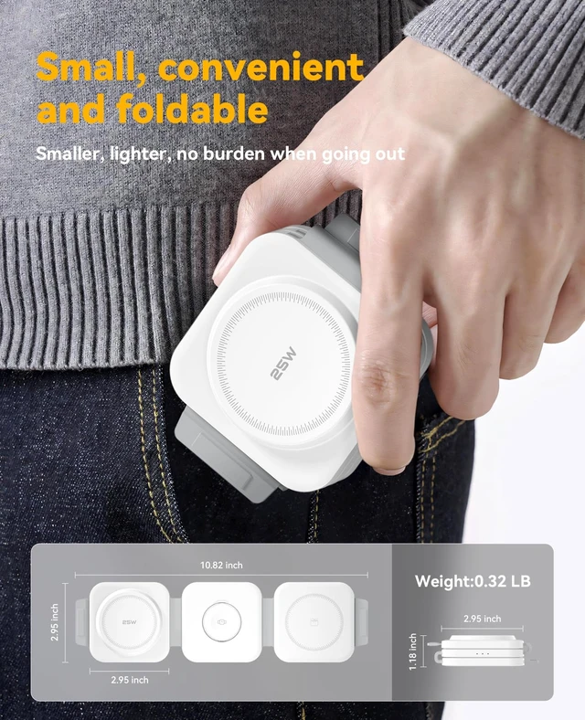 Alt view image 3 of 7 - 25W 3 in 1 Charging Station for Apple,Foldable Magnetic Wireless Charger | Travel Charging Pad for Multiple Devices iPhone 17 16 15 14 13 12 Pro Max Plus Apple Watch Series & AirPods 4/3/2/Pro