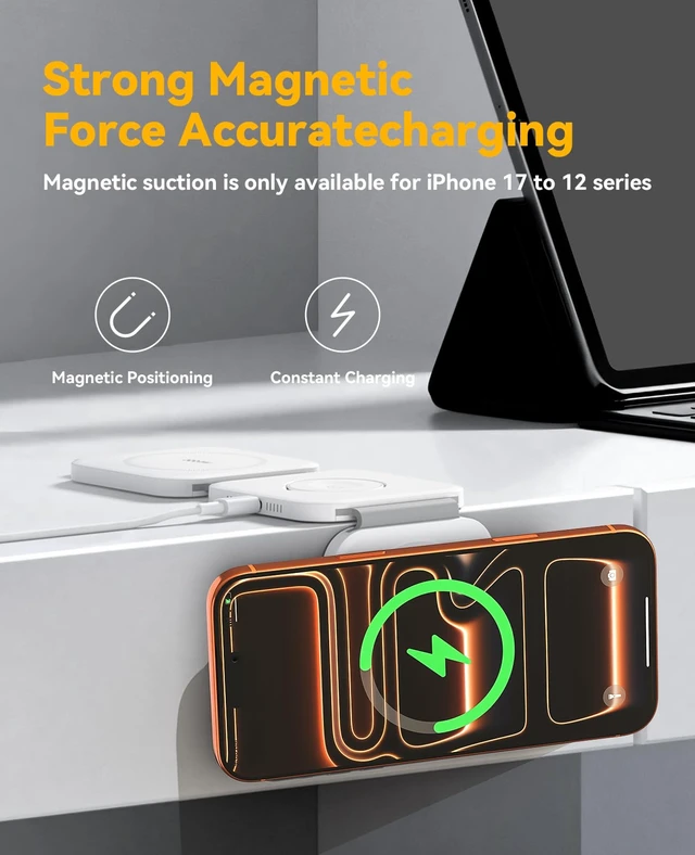 Alt view image 4 of 7 - 25W 3 in 1 Charging Station for Apple,Foldable Magnetic Wireless Charger | Travel Charging Pad for Multiple Devices iPhone 17 16 15 14 13 12 Pro Max Plus Apple Watch Series & AirPods 4/3/2/Pro
