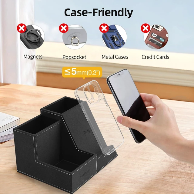 Alt view image 7 of 7 - Desk Organizer with Wireless Charger, Multifunctional Desk Pen Holder | 3 Compartments and 1 Phone Stand Pen Pencil Holder, Desktop Organizer Accessories Organizer for Office Home School Supplies