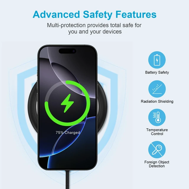 Alt view image 6 of 7 - 15W Samsung S26 Ultra Fast Wireless Charging Pad for Galaxy S26 S25 Ultra Android Wireless Charger with QC Adapter for iPhone 17e 16e 17 16 15 Pro Max Pixel 10a/10/9/9 Pro/9 Pro XL/Fold/8a/8 Pro/8/7a