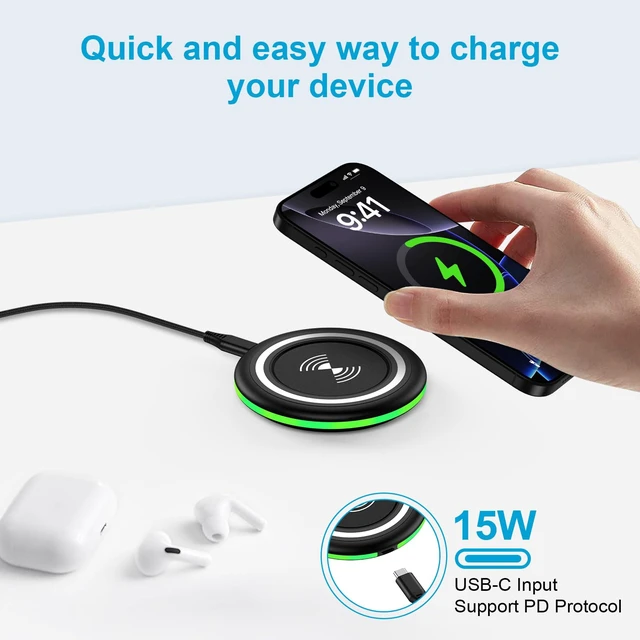 Alt view image 7 of 7 - 15W Samsung S26 Ultra Fast Wireless Charging Pad for Galaxy S26 S25 Ultra Android Wireless Charger with QC Adapter for iPhone 17e 16e 17 16 15 Pro Max Pixel 10a/10/9/9 Pro/9 Pro XL/Fold/8a/8 Pro/8/7a