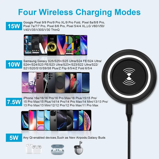 Alt view image 3 of 7 - 15W Samsung S26 Ultra Fast Wireless Charging Pad for Galaxy S26 S25 Ultra Android Wireless Charger with QC Adapter for iPhone 17e 16e 17 16 15 Pro Max Pixel 10a/10/9/9 Pro/9 Pro XL/Fold/8a/8 Pro/8/7a