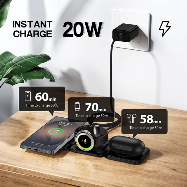 Alt view image 3 of 7 - Wireless Charger for Samsung, 3 in 1 Charging Station Travel Charger | for Samsung Galaxy S26 Ultra/S25 FE/S24/S23/S22, Protable Charger for Samsung Galaxy Watch 8/8 Classic/7/FE, Galaxy Buds 4/3