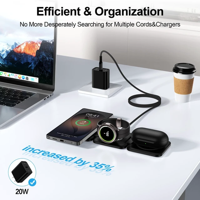 Alt view image 2 of 7 - Wireless Charger for Samsung, 3 in 1 Charging Station Travel Charger | for Samsung Galaxy S26 Ultra/S25 FE/S24/S23/S22, Protable Charger for Samsung Galaxy Watch 8/8 Classic/7/FE, Galaxy Buds 4/3
