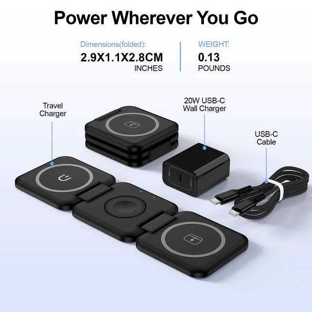 Alt view image 5 of 7 - Charger for iPhone and Apple Watch, Fodable 3 in 1 Charging Station | Multiple Devices Magnetic Wireless Charger Pad Dock for iPhone 17 16 15 14 13 12 Pro Max, iWatch Ultra 11 SE 10, Airpods 4 3