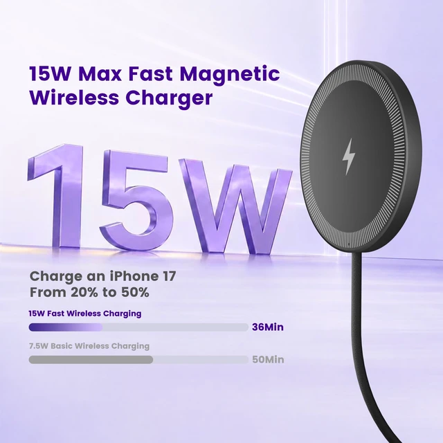 Alt view image 3 of 7 - 15W Wireless Charger for Apple MagSafe Charger, Magnetic Fast Charging Pad | Compatible for iPhone Duo 18 17 16 15 14 13 12 Pro Max, AirPods-Slim Portable for Desk Bedside - 3 Pack, Black