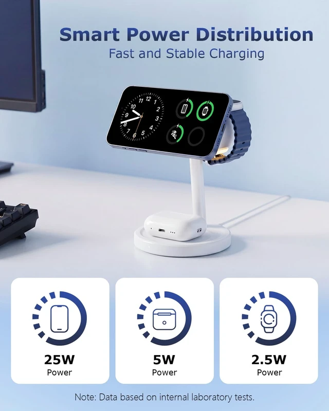 Alt view image 6 of 7 - Korvalo Qi2.2 25W 3 in 1 Wireless Charging Station with Light for Apple | Magnetic MagSafe Charger Stand with TEC Cooling and Fan for iPhone 17-12, Apple Watch, AirPods Series, 45W Adapter