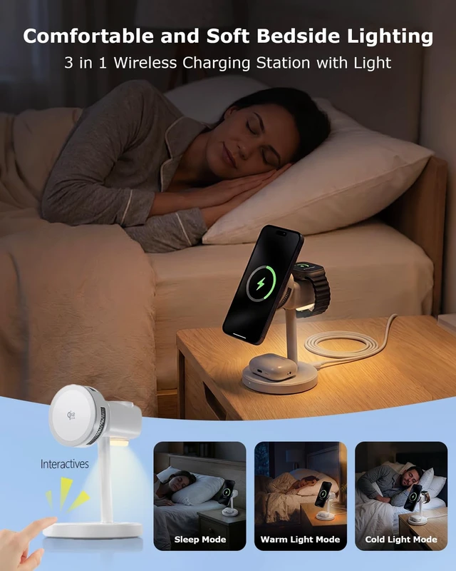 Alt view image 4 of 7 - Korvalo Qi2.2 25W 3 in 1 Wireless Charging Station with Light for Apple | Magnetic MagSafe Charger Stand with TEC Cooling and Fan for iPhone 17-12, Apple Watch, AirPods Series, 45W Adapter