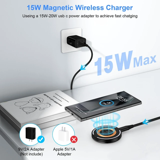 Alt view image 2 of 7 - Magnetic Wireless Charger for iPhone 18 Pro/18Pro Max/17/16/15/14/13/12 Series,AirPods3/2/Pro, 2Pack 15W Mag-Safe Charger Fast Charging Pad for Samsung S26/25/24/23, Pixelsnap Charger for Google Pixel