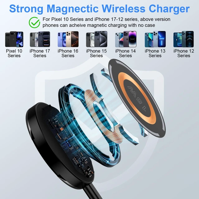 Alt view image 4 of 7 - Magnetic Wireless Charger for iPhone 18 Pro/18Pro Max/17/16/15/14/13/12 Series,AirPods3/2/Pro, 2Pack 15W Mag-Safe Charger Fast Charging Pad for Samsung S26/25/24/23, Pixelsnap Charger for Google Pixel