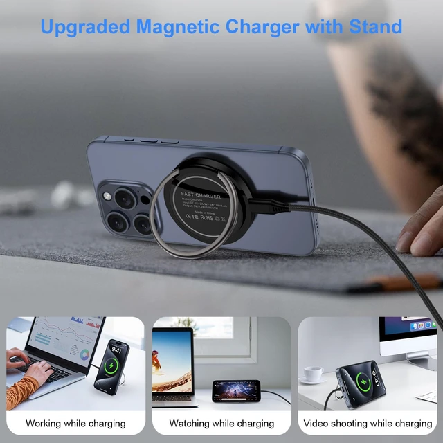 Alt view image 6 of 7 - Magnetic Wireless Charger for iPhone 18 Pro/18Pro Max/17/16/15/14/13/12 Series,AirPods3/2/Pro, 2Pack 15W Mag-Safe Charger Fast Charging Pad for Samsung S26/25/24/23, Pixelsnap Charger for Google Pixel