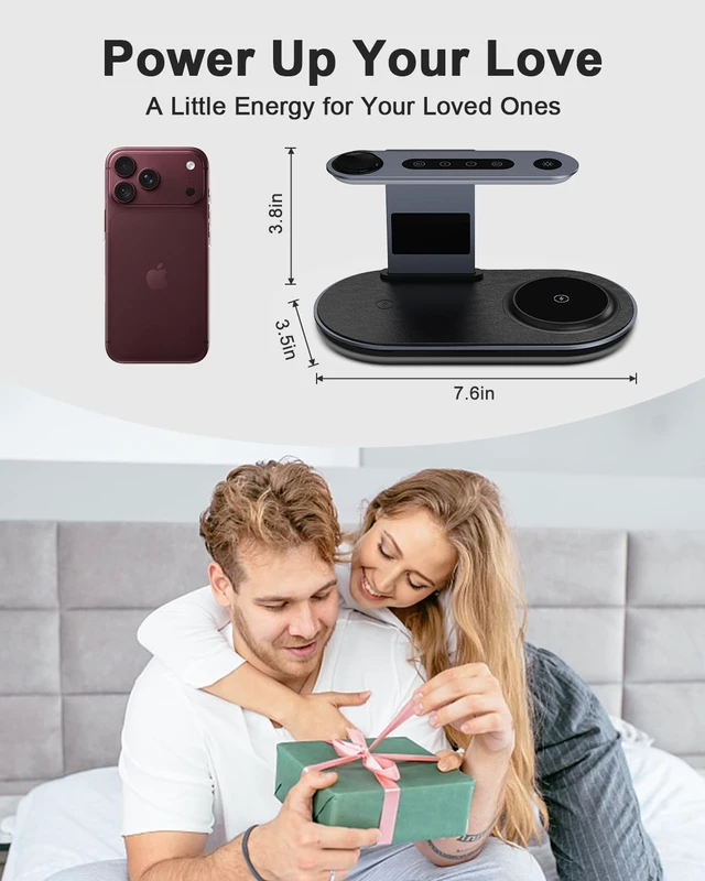 Alt view image 7 of 7 - Ankilo 5-in-1 Wireless Charger with Night Light for iPhone, iWatch, AirPods | Compatible with iPhone 12-18, Apple Watch 3-12, AirPods 2-5/Pro, Fast Charge, Includes Adapter, Bedside Night Light, Black