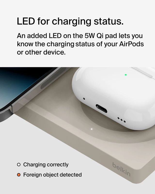 Alt view image 6 of 7 - Belkin MagSafe-Compatible 15W 2 in 1 Wireless Charger, Dual Pad | iPhone 16/15/14/13 Series, AirPods compatible, dual device fast charging station, Sand color, Magnetic