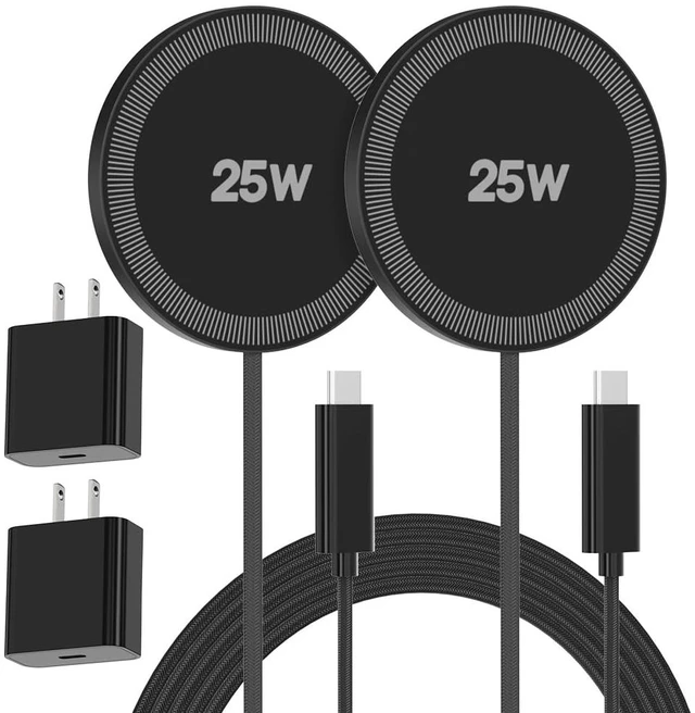 Main image of 25W Magnetic Wireless Charger for Apple MagSafe (Black-2 Pack with Adapter) | Fast Charging Pad Compatible for iPhone Duo 18 17 16 15 14 13 12 Pro Max - Portable for Travel Home Office
