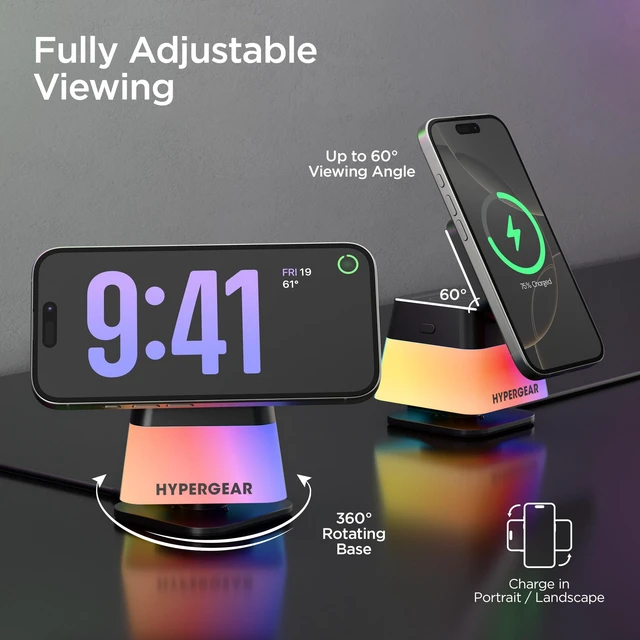 Alt view image 5 of 7 - HyperGear MagSafe 3-in-1 Cube Wireless Charging Stand | 15W Magnetic Phone Dock, MagSafe Cases Up To 3mm, Apple Watch And AirPods Charging, Foldable Cube, And Two LED Light Modes