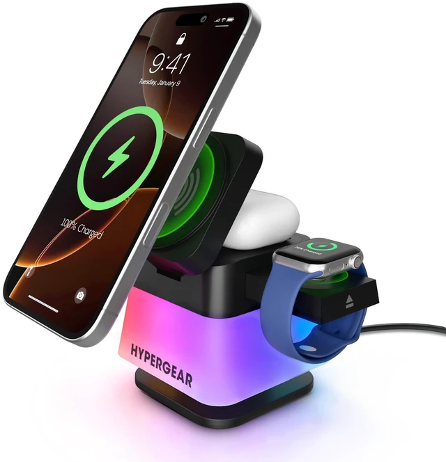 Main image of HyperGear MagSafe 3-in-1 Cube Wireless Charging Stand | 15W Magnetic Phone Dock, MagSafe Cases Up To 3mm, Apple Watch And AirPods Charging, Foldable Cube, And Two LED Light Modes