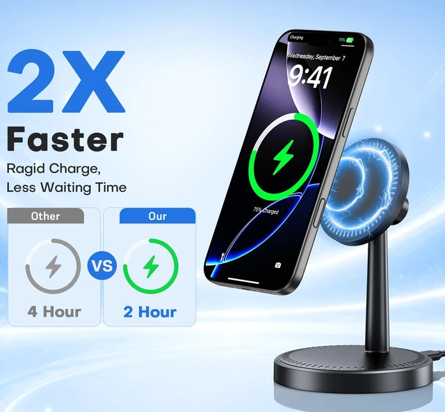 Alt view image 3 of 7 - 2-Pack Magnetic Wireless Charger for iPhone 18/17/16/15/14/13/12 Series | 15W Fast Magnetic Wireless Charging Stand for iPhone18 Pro/Pro Max/Duo /iPhone 17/16/15/14/13/12 Series and AirPods