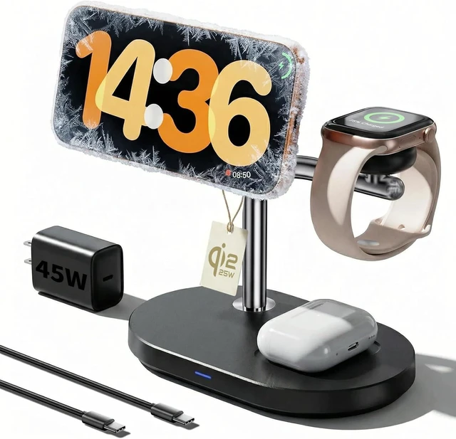 Main image of Qi2.2 25W 3 in 1 Mag-Safe Charger with TEC Active Cooling Charging Station Qi 2 Wireless Charger Fast Charging for iPhone 18 Pro-8,Apple Watch 12/Ultra 4 3 2/11/10/9/8/7/6/5/4/3/2,Pods 5(45W Adapter)