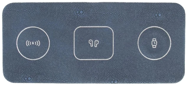 Main image of Brouk and Co ACE 3-in-1 Portable Wireless Fast Charging Pad, Blue - Compatible with iPhone, Apple, Samsung, and Android - Multi-Device, 15W, Vegan Leather, Watches, Phones, Headphones