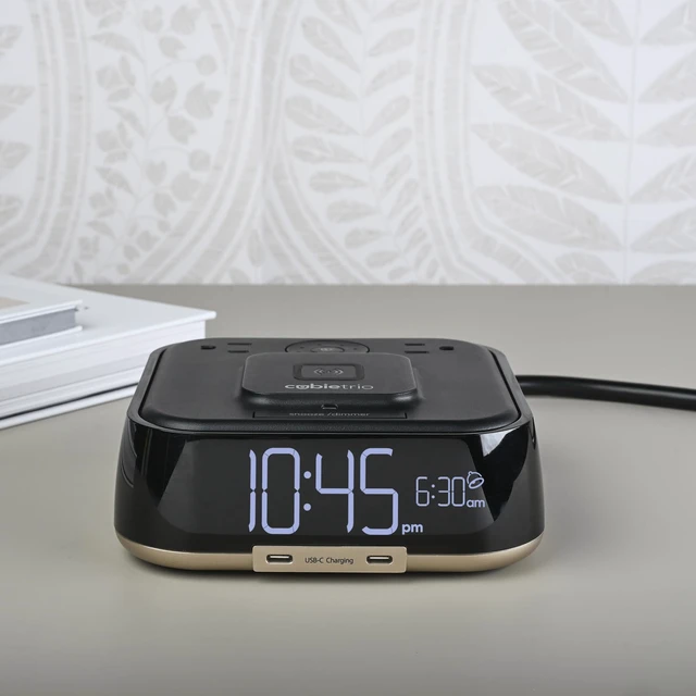 Alt view image 3 of 7 - Brandstand CubieTrio | Magnetic Wireless Charging Alarm Clock with Outlets and USB-C Ports