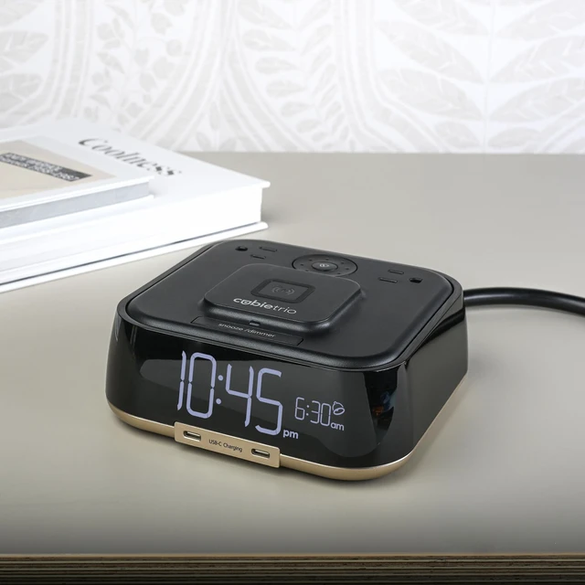 Alt view image 2 of 7 - Brandstand CubieTrio | Magnetic Wireless Charging Alarm Clock with Outlets and USB-C Ports