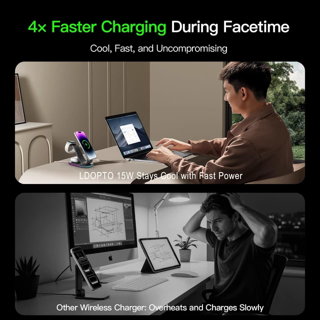 Alt view image 4 of 7 - Wireless Charger 3 in 1 for iPhone, Magnetic Charging Station for Apple Family with Adjustable Multicolor Ambient Light, 15W Fast MagSafe Charger Stand,for iPhone17-12-iWatch AirPods Series
