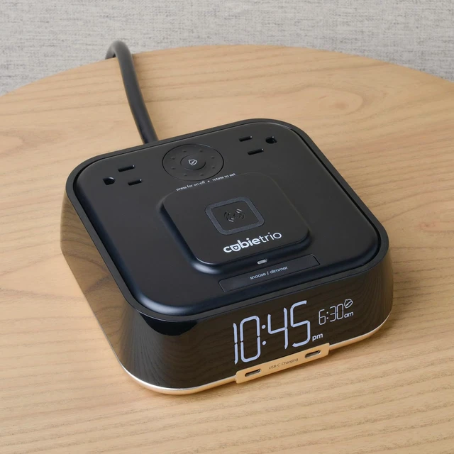 Alt view image 7 of 7 - Brandstand CubieTrio | Magnetic Wireless Charging Alarm Clock with Outlets and USB-C Ports