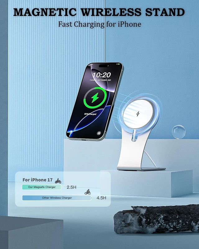 Alt view image 2 of 7 - Magnetic Wireless Charger for iPhone,Fast Magnetic MagSafe Wireless Charging Pad 15W 6FT Mag-Safe USB C Charger Aluminum Stand Desk for Apple iPhone Air/17 Pro Max/17 Pro/17/16ProMax/16/15/14,AirPods