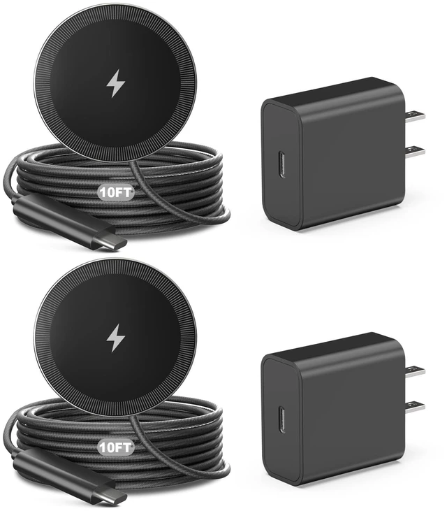 Main image of 10FT Magnetic Wireless Charger Charging Pad - 15W Fast Phone Charger for Apple iPhone 17 16 15 14 13 12 Series & AirPods 4 3 2 Pro, Phone Charging Pad with Plug for Desk & Travel, 2Pack Black