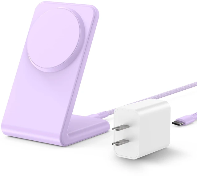 Main image of for MagSafe Charger with 20W Adapter &Braided Cable for iPhone 12-17,Purple | Fast Charging Wireless Charger | Magnetic iPhone Charger | Standby Mode for iPhone Charger Stand