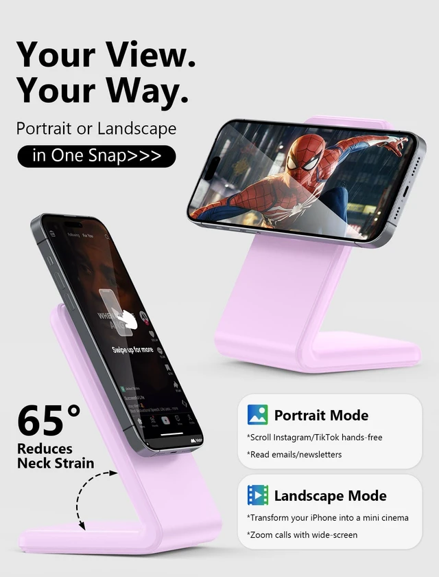 Alt view image 2 of 6 - for MagSafe Charger with 20W Adapter &Braided Cable for iPhone 12-17,Purple | Fast Charging Wireless Charger | Magnetic iPhone Charger | Standby Mode for iPhone Charger Stand