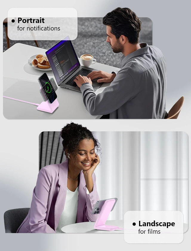Alt view image 3 of 6 - for MagSafe Charger with 20W Adapter &Braided Cable for iPhone 12-17,Purple | Fast Charging Wireless Charger | Magnetic iPhone Charger | Standby Mode for iPhone Charger Stand