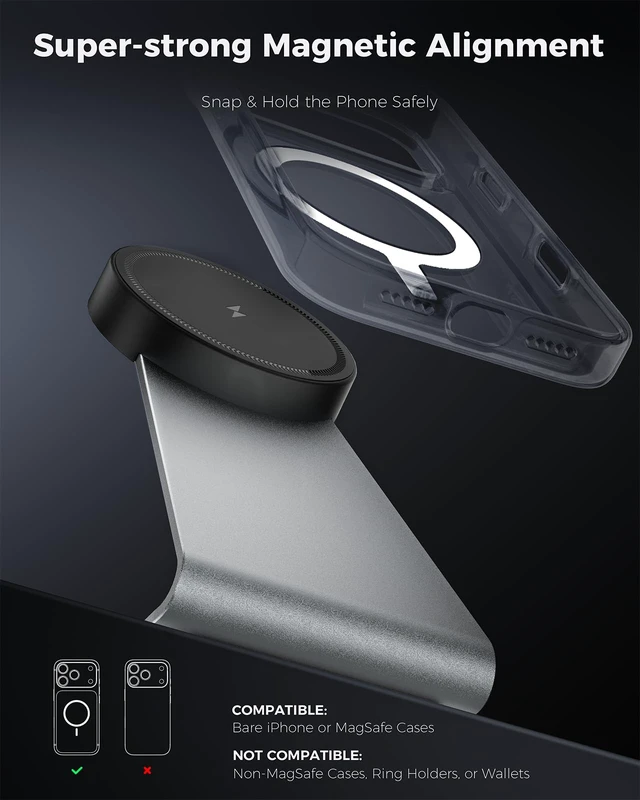 Alt view image 6 of 7 - GOWATT 25W Qi2.2 Magnetic Charger Stand MagSafe Compatible for iPhone | 360° Rotating Magnetic Design, Portrait & Landscape Viewing, Strong Hold, Aluminum Desktop Stand, Hands-Free Use, Pixelsnap