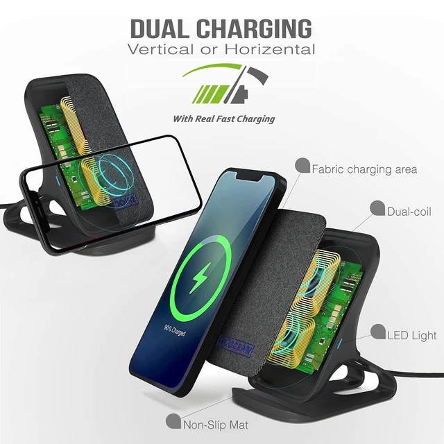 Alt view image 3 of 7 - SPIOCEAN Fast Wireless Charger, Qi-Certified 10W Max Wireless Charging Stand Compatible with iPhone 16/15/14/13/12/11 Max/Pro/Mini/SE 2022, Samsung Galaxy S22/S21/S20/S10/S9/Note 20, with QC3 Adapter