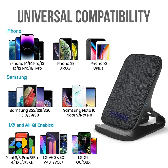 Alt view image 5 of 7 - SPIOCEAN Fast Wireless Charger, Qi-Certified 10W Max Wireless Charging Stand Compatible with iPhone 16/15/14/13/12/11 Max/Pro/Mini/SE 2022, Samsung Galaxy S22/S21/S20/S10/S9/Note 20, with QC3 Adapter