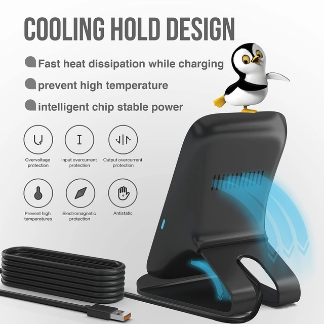 Alt view image 4 of 7 - SPIOCEAN Fast Wireless Charger, Qi-Certified 10W Max Wireless Charging Stand Compatible with iPhone 16/15/14/13/12/11 Max/Pro/Mini/SE 2022, Samsung Galaxy S22/S21/S20/S10/S9/Note 20, with QC3 Adapter