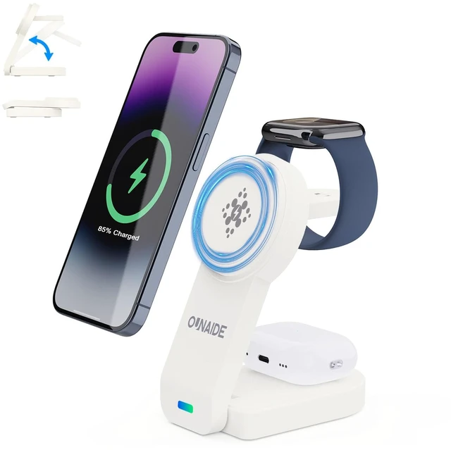 Main image of 3 in 1 Wireless Charging Station for Apple Wireless Charger 18W White Wireless Charger Stand iPhone Charging Station for iPhone 17 16 15 14 13Apple Watch Airpods Gifts for Men
