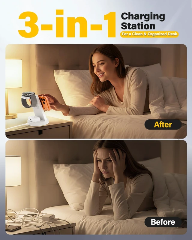 Alt view image 6 of 7 - 3 in 1 Fast Charging Station for iPhone, 25W Wireless Magnetic Phone Charger for iPhone 17 16e 16 15 14 13 12 Serise, Watch Charger Stand, Wireless Charging Station for AirPods 4 3 Pro, White