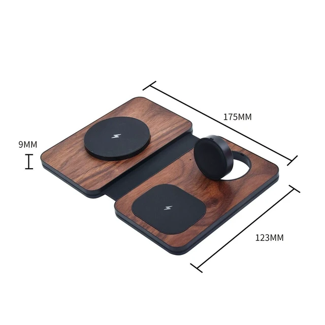 Alt view image 6 of 7 - 3-in-1 Charging Station for Apple Devices, Fast Mag Safe Wireless Charger, Foldable Travel Charger for Cell Phone 16-12 Series, AirPods, and iWatch Series (wulnut Wood)