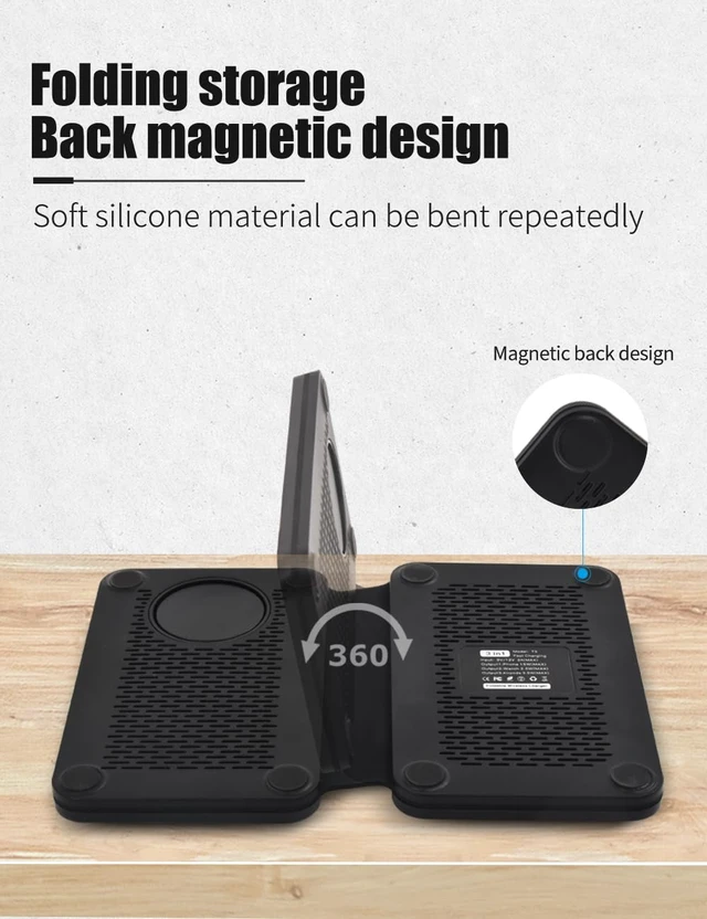 Alt view image 7 of 7 - 3-in-1 Charging Station for Apple Devices, Fast Mag Safe Wireless Charger, Foldable Travel Charger for Cell Phone 16-12 Series, AirPods, and iWatch Series (wulnut Wood)