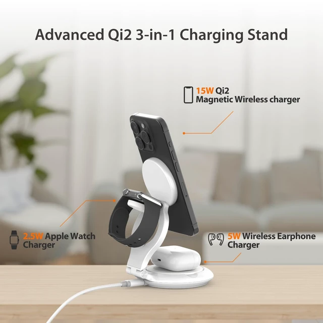 Alt view image 2 of 7 - j5create Qi2 3-in-1 Magnetic Foldable Wireless Charging Station (JUPW3415)