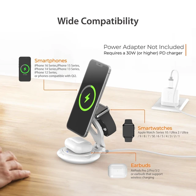 Alt view image 7 of 7 - j5create Qi2 3-in-1 Magnetic Foldable Wireless Charging Station (JUPW3415)