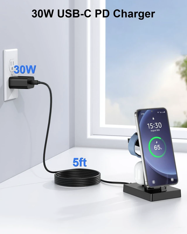 Alt view image 3 of 7 - NANAMI 30W USB C 3 in 1 Charging Station for Samsung Devices | Android Devices Charging Station for Galaxy S26/S25/A37/A57/Z Flip8/Fold8, Galaxy Watch 8/7/6, Buds Pro, Not for Apple Watch