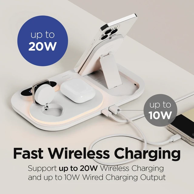 Alt view image 3 of 7 - mooas 4 in 1 Fast Wireless Charger Charging Station Nightlight LED Clock | Compatible with iPhone 17 16, Galaxy S26 S25 and Newer, Airpods, Galaxy Buds, Apple Watch