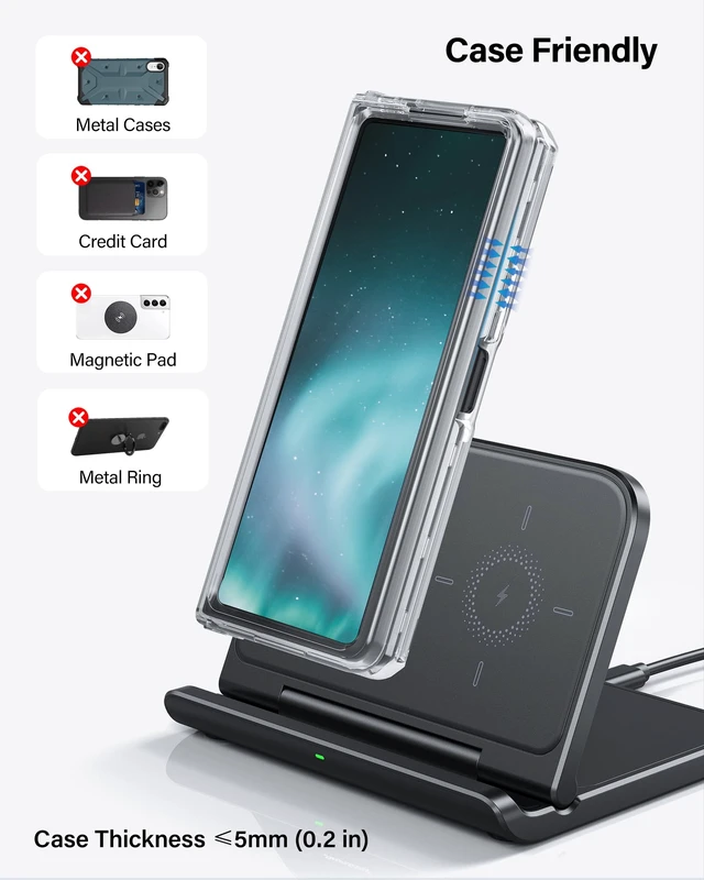 Alt view image 7 of 7 - Wireless Charger for Samsung Z Fold 8/8 Ultra/7/6/5/4/3/Pixel 10 Pro Fold | Foldable Phone Charging Stand for Google Pixel 9 Pro Fold/Pixel Fold, for Samsung Galaxy Z Fold, No Adapter, SwanScout 503S