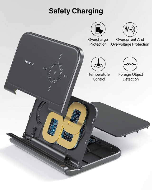 Alt view image 6 of 7 - Wireless Charger for Samsung Z Fold 8/8 Ultra/7/6/5/4/3/Pixel 10 Pro Fold | Foldable Phone Charging Stand for Google Pixel 9 Pro Fold/Pixel Fold, for Samsung Galaxy Z Fold, No Adapter, SwanScout 503S