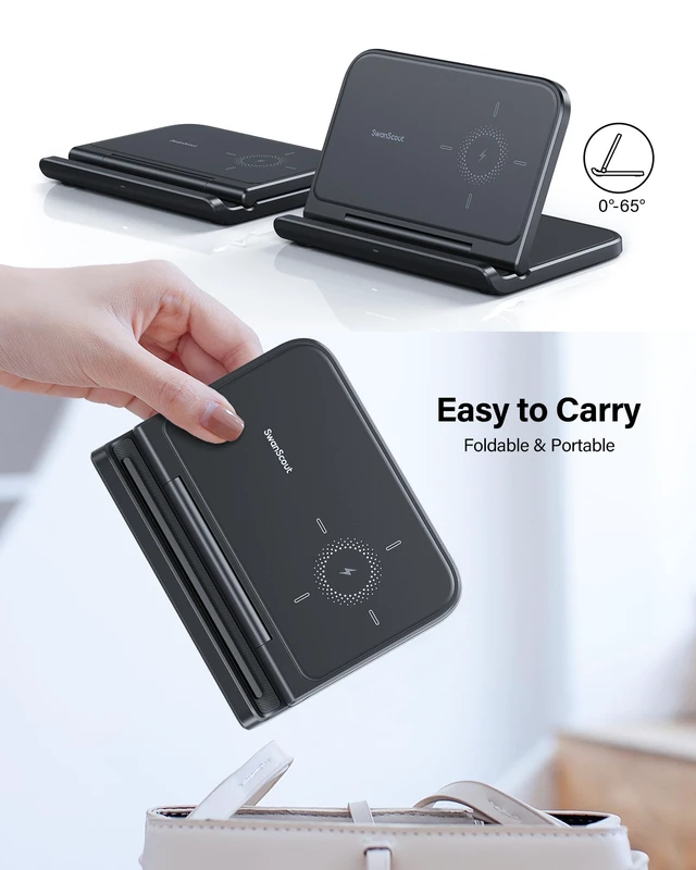 Alt view image 5 of 7 - Wireless Charger for Samsung Z Fold 8/8 Ultra/7/6/5/4/3/Pixel 10 Pro Fold | Foldable Phone Charging Stand for Google Pixel 9 Pro Fold/Pixel Fold, for Samsung Galaxy Z Fold, No Adapter, SwanScout 503S