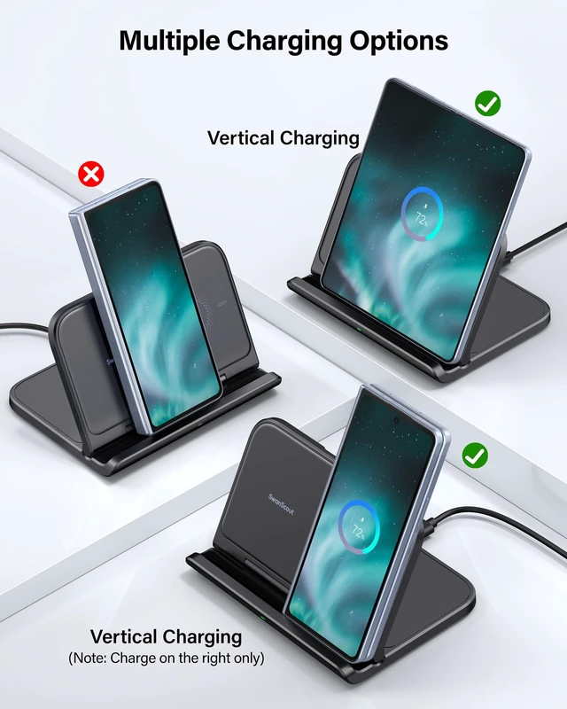 Alt view image 3 of 7 - Wireless Charger for Samsung Z Fold 8/8 Ultra/7/6/5/4/3/Pixel 10 Pro Fold | Foldable Phone Charging Stand for Google Pixel 9 Pro Fold/Pixel Fold, for Samsung Galaxy Z Fold, No Adapter, SwanScout 503S