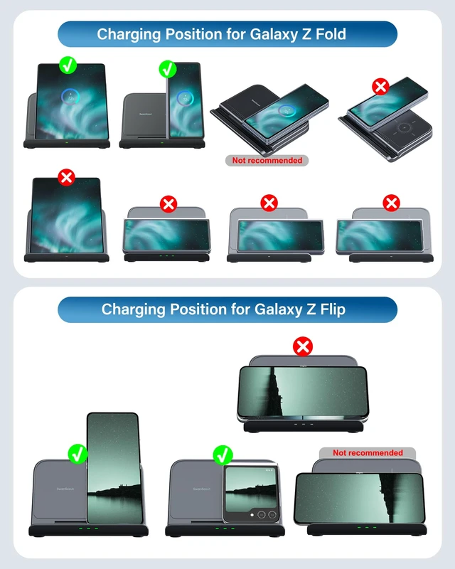 Alt view image 4 of 7 - Wireless Charger for Samsung Z Fold 8/8 Ultra/7/6/5/4/3/Pixel 10 Pro Fold | Foldable Phone Charging Stand for Google Pixel 9 Pro Fold/Pixel Fold, for Samsung Galaxy Z Fold, No Adapter, SwanScout 503S