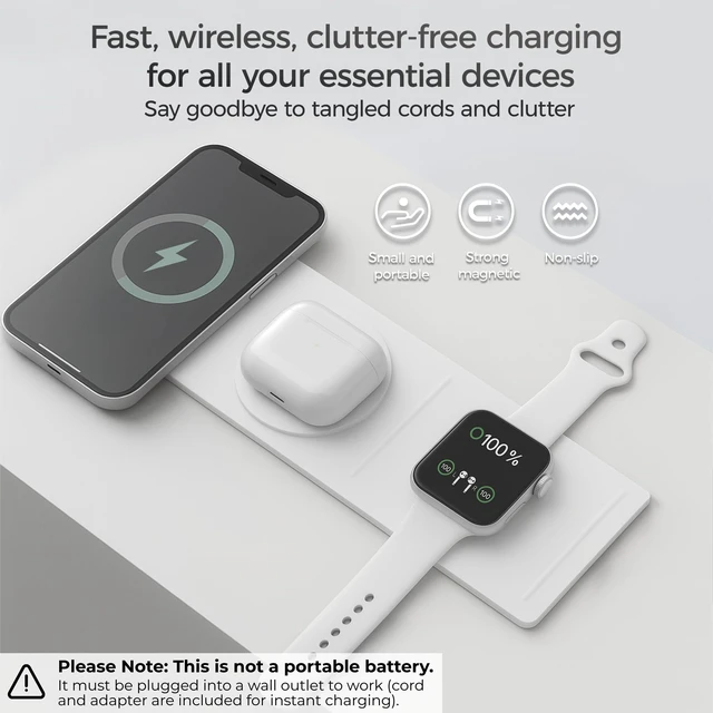Alt view image 2 of 6 - 3 in 1 Magnetic Wireless Charger (White)